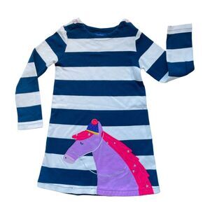 Joules Horse Embroidered Dress Navy Stripe Size 5
